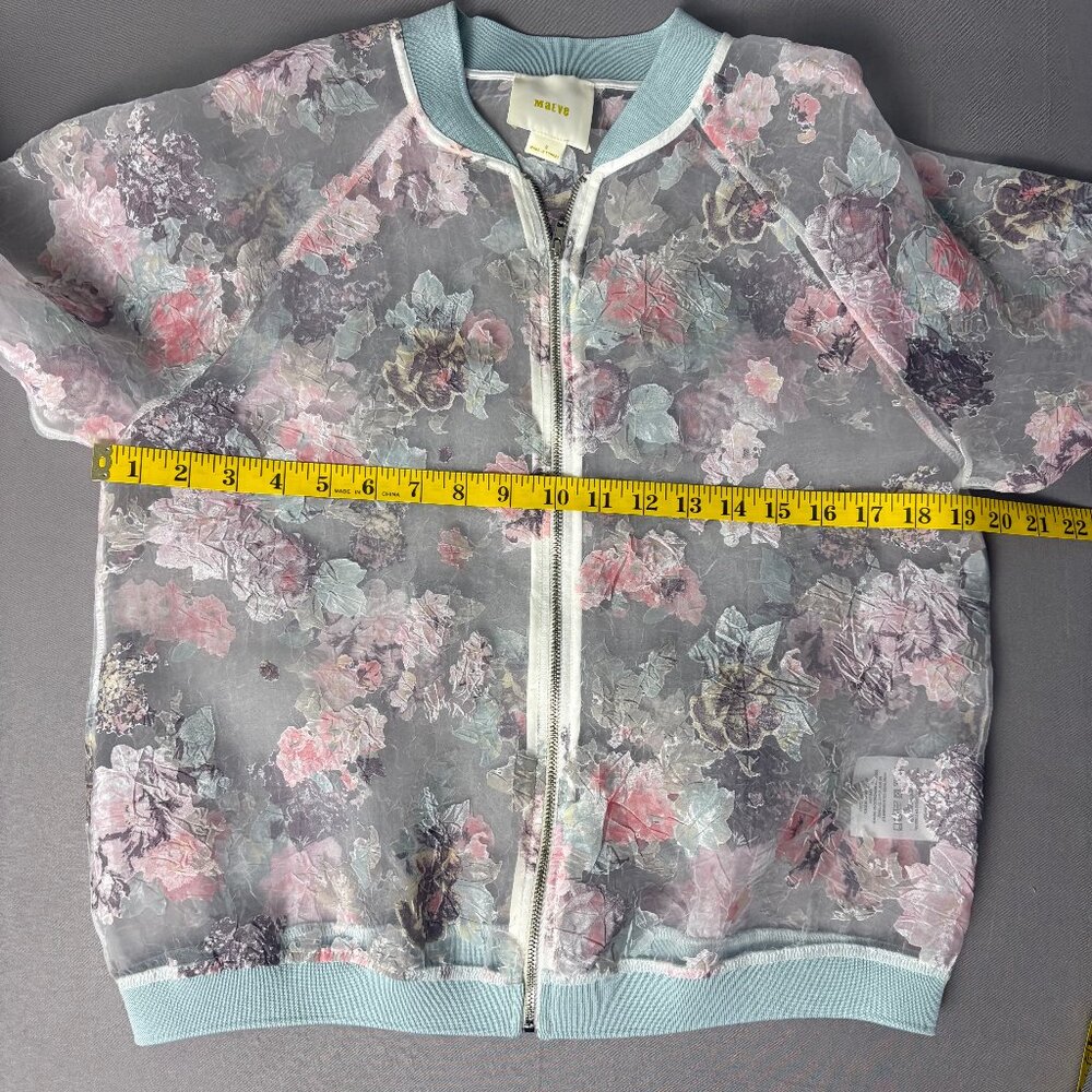 Anthropologie Maeve Sheer Floral Bomber Jacket Mesh Zip Front Size S - Picture 8 of 9